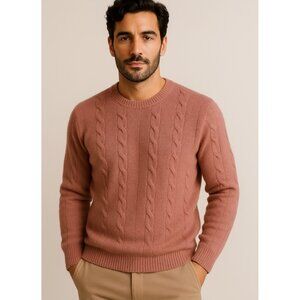Riccardo Piacenza 100% Cashmere Sweater Mens XL dusty pink Cable knit